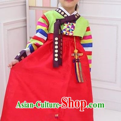 Traditional Korean Handmade Hanbok Embroidered Girls Clothing, Asian Korean Fashion Apparel Hanbok Embroidery Green Blouse Costume for Kids