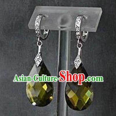 Traditional Korean Accessories Asian Korean Fashion Wedding Green Crystal Earrings for Women