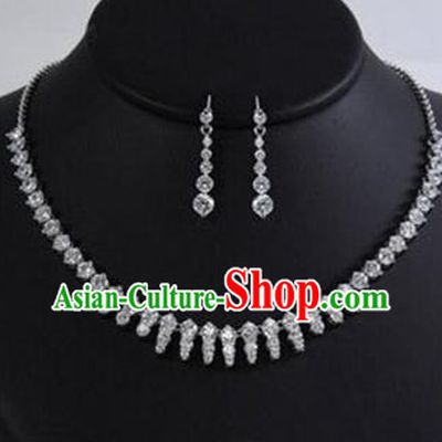 Traditional Korean Accessories Asian Korean Fashion Wedding Crystal Necklace and Earrings Complete Set for Women