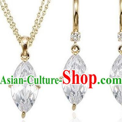 Traditional Korean Accessories Asian Korean Fashion Wedding Crystal Necklace and Earrings Complete Set for Women