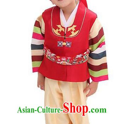 Traditional Korean Handmade Hanbok Embroidered Red Clothing, Asian Korean Apparel Hanbok Embroidery Bridegroom Costume for Kids