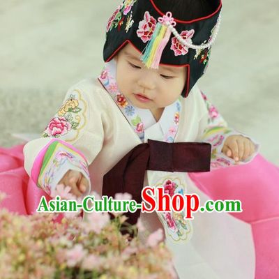 Traditional Korean Handmade Court Hanbok Embroidered Clothing, Asian Korean Apparel Hanbok Embroidery Princess Costume for Kids