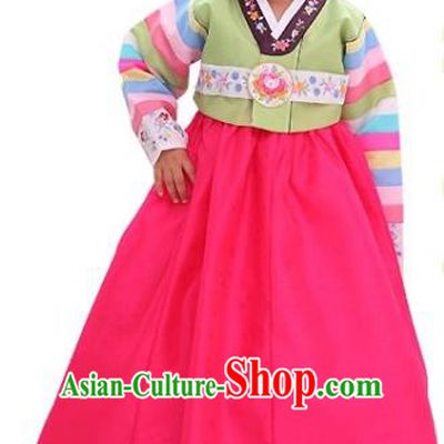 Traditional Korean National Girls Handmade Court Embroidered Clothing, Asian Korean Apparel Hanbok Embroidery Green Blouse Costume for Kids
