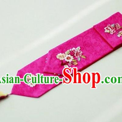 Traditional Korean Hair Accessories Embroidered Flowers Purple Hair Ribbon, Asian Korean Fashion Wedding Headband for Kids