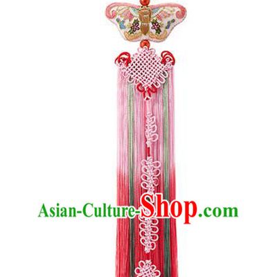 Traditional Korean Accessories Embroidered Butterfly Waist Pendant, Asian Korean Fashion Wedding Pink Tassel Waist Decorations for Women