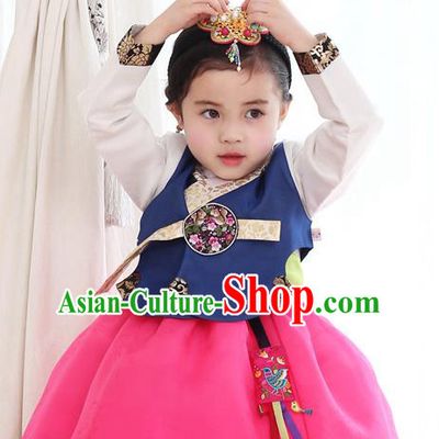 Traditional Korean National Handmade Court Embroidered Costume, Asian Korean Girls Hanbok Clothing for Kids