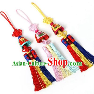 Traditional Korean Accessories Embroidered Bells Waist Pendant, Asian Korean Fashion Wedding Tassel Waist Decorations for Kids