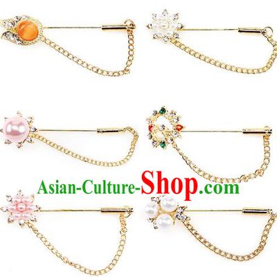 Traditional Korean Accessories Crystal Pearls Breastpin, Asian Korean Fashion Wedding Tassel Brooch for Women