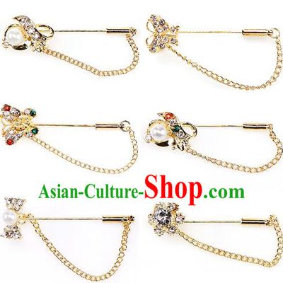 Traditional Korean Accessories Crystal Pearls Breastpin, Asian Korean Fashion Wedding Tassel Brooch for Women