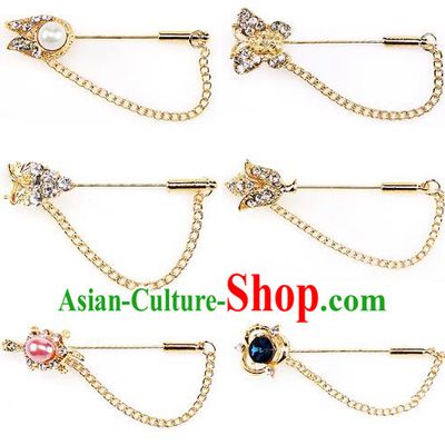 Traditional Korean Accessories Crystal Pearls Breastpin, Asian Korean Fashion Wedding Tassel Brooch for Women