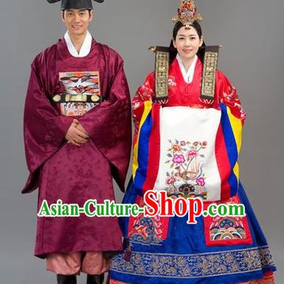 Traditional Korean National Handmade Court Embroidered Wedding Clothing, Asian Korean Bride Costume for Women