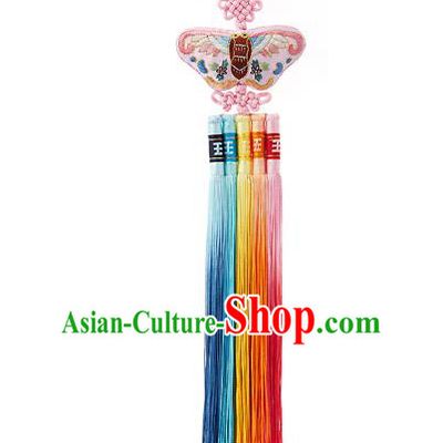 Traditional Korean Accessories Embroidered Butterfly Waist Pendant, Asian Korean Fashion Wedding Tassel Waist Decorations for Women