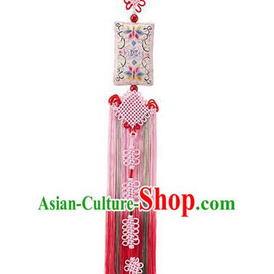 Traditional Korean Accessories Embroidered Waist Pendant, Asian Korean Fashion Wedding Pink Tassel Waist Decorations for Women