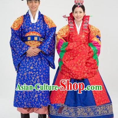 Traditional Korean National Handmade Court Embroidered Wedding Red Clothing, Asian Korean Bride Costume for Women