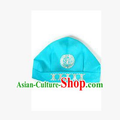 Traditional Korean Hair Accessories Embroidered Blue Hats, Asian Korean Fashion National Boys Headwear for Kids