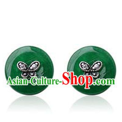 Traditional Korean Accessories Jadeite Earrings, Asian Korean Fashion Wedding Eardrop Jewelry for Women