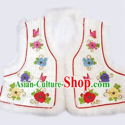 Traditional Korean National Handmade Court Embroidered White Vest, Asian Korean Bride Waistcoat Costume for Kids