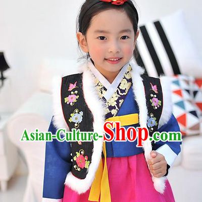Traditional Korean National Handmade Court Embroidered Black Vest, Asian Korean Bride Waistcoat Costume for Kids