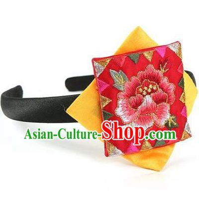 Traditional Korean Hair Accessories Embroidered Hair Clasp, Asian Korean Fashion Wedding Yellow Headband for Kids