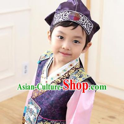 Traditional Korean Hair Accessories Embroidered Boys Hat, Asian Korean Fashion Baby Prince Navy Hats for Kids