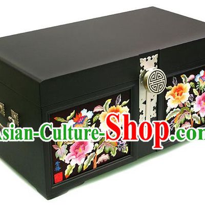 Traditional Korean Craft Hand Embroidery Cosmetic Container Dowry Box, Asian Korean Wedding Jewellery Case for Women