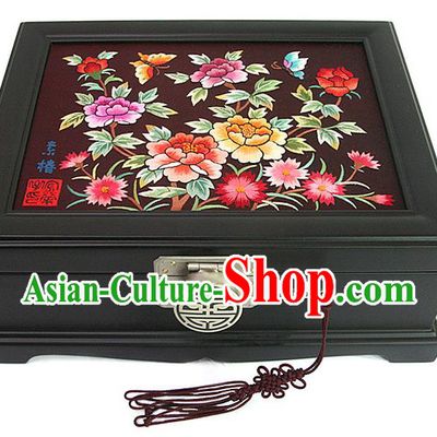 Traditional Korean Craft Hand Embroidery Cosmetic Container Dowry Box, Asian Korean Wedding Jewellery Case for Women