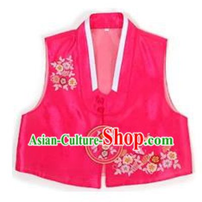 Traditional Korean Handmade Hanbok Red Embroidered Vest, Asian Korean Apparel Hanbok Embroidery Bride Waistcoat for Girls