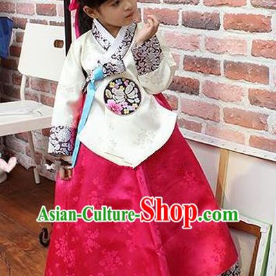 Traditional Korean Handmade Hanbok Embroidered Costume, Asian Korean Apparel Hanbok Embroidery Bride Clothing for Girls