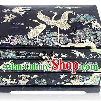 Traditional Korean Craft Handmade Blue Shell Cosmetic Container, Asian Korean Wedding Jewellery Box for Women