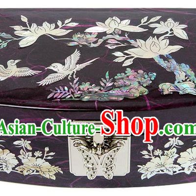 Traditional Korean Craft Handmade Printing Purple Shell Cosmetic Container, Asian Korean Wedding Jewellery Box for Women