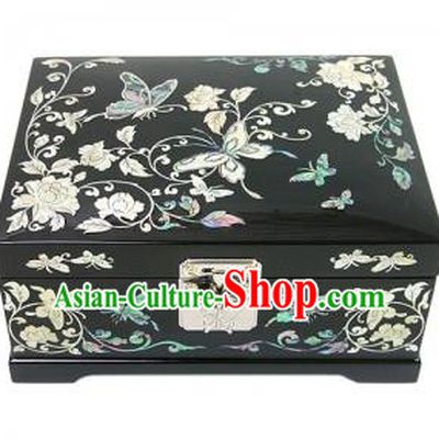 Traditional Korean Craft Handmade Printing Butterfly Shell Cosmetic Container, Asian Korean Wedding Jewellery Box for Women