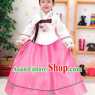 Traditional Korean Handmade Formal Occasions Embroidered Girls Costume, Asian Korean Apparel Bride Hanbok Clothing for Kids