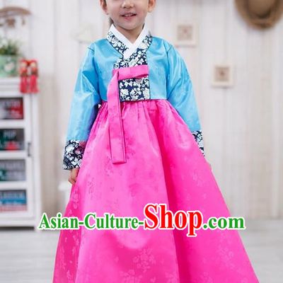 Traditional Korean Handmade Formal Occasions Embroidered Girls Costume, Asian Korean Apparel Bride Hanbok Pink Dress Clothing for Kids