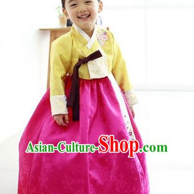Traditional Korean Handmade Embroidered Formal Occasions Rosy Dress Costume, Asian Korean Apparel Hanbok Clothing for Girls