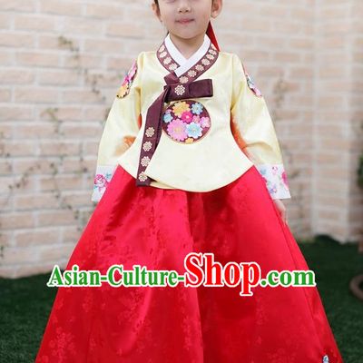 Traditional Korean Handmade Formal Occasions Embroidered Girls Wedding Costume, Asian Korean Apparel Palace Hanbok Red Dress Clothing for Kids