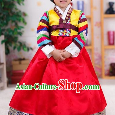 Traditional Korean Handmade Formal Occasions Embroidered Girls Wedding Red Costume, Asian Korean Apparel Palace Hanbok Dress Clothing for Kids