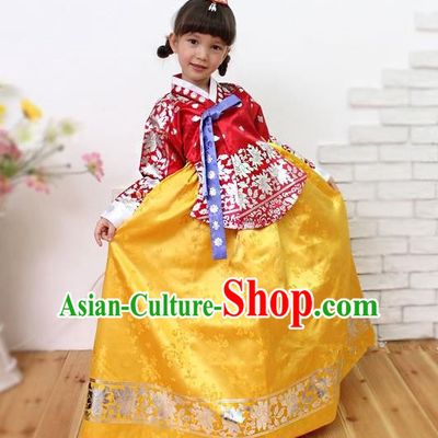 Traditional Korean Handmade Embroidered Formal Occasions Costume, Asian Korean Apparel Hanbok Yellow Dress Clothing for Girls