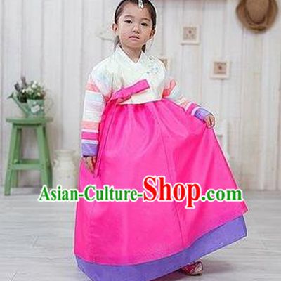 Traditional Korean Handmade Formal Occasions Embroidered Palace Princess Hanbok Pink Dress Clothing for Girls