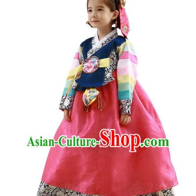 Traditional Korean Handmade Formal Occasions Embroidered Palace Princess Hanbok Pink Dress Clothing for Girls