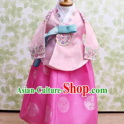 Traditional Korean Handmade Embroidered Formal Occasions Pink Costume, Asian Korean Apparel Hanbok Dress Clothing for Girls
