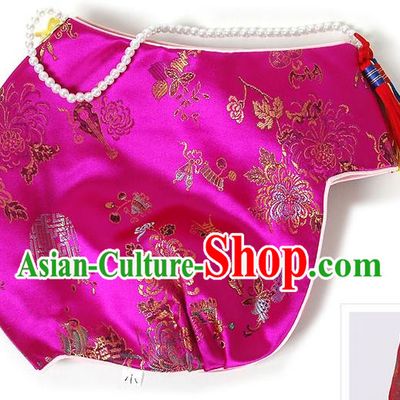 Traditional Korean Hair Accessories Embroidered Rosy Hats, Asian Korean Fashion Children Wedding Headwear for Girls