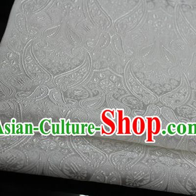 Chinese Traditional Royal Palace Pattern Mongolian Robe White Brocade Cheongsam Fabric, Chinese Ancient Costume Drapery Hanfu Tang Suit Material