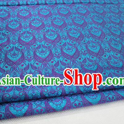 Chinese Traditional Royal Palace Pattern Mongolian Robe Blue Brocade Cheongsam Fabric, Chinese Ancient Costume Drapery Hanfu Tang Suit Material