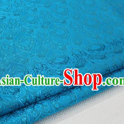 Chinese Traditional Royal Palace Pattern Mongolian Robe Lake Blue Brocade Cheongsam Fabric, Chinese Ancient Costume Drapery Hanfu Tang Suit Material