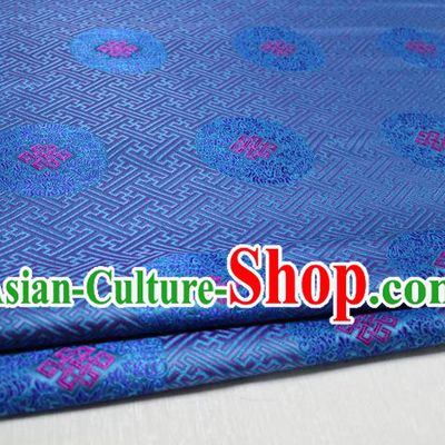 Chinese Traditional Royal Palace Pattern Mongolian Robe Blue Tapestry Cheongsam Fabric, Chinese Ancient Costume Satin Hanfu Tang Suit Material