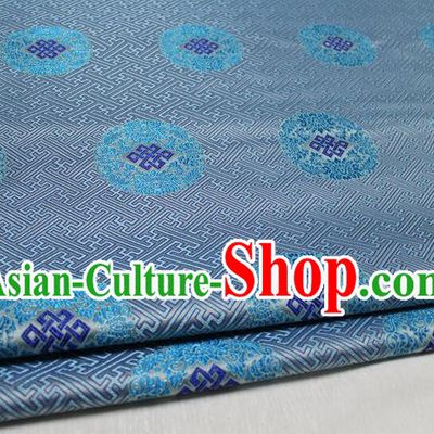 Chinese Traditional Royal Palace Pattern Mongolian Robe Light Blue Tapestry Cheongsam Fabric, Chinese Ancient Costume Satin Hanfu Tang Suit Material