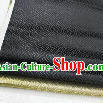 Chinese Traditional Royal Palace Pattern Mongolian Robe Black Brocade Fabric, Chinese Ancient Costume Satin Hanfu Tang Suit Material