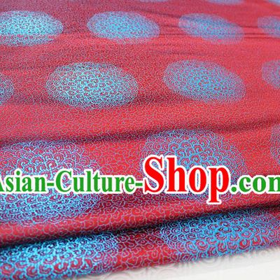 Chinese Traditional Royal Palace Mongolian Robe Blue Pattern Red Brocade Cheongsam Fabric, Chinese Ancient Costume Satin Hanfu Tang Suit Material
