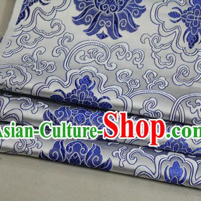Chinese Traditional Royal Palace Rich Flowers Pattern White Brocade Cheongsam Fabric, Chinese Ancient Costume Satin Hanfu Tang Suit Material