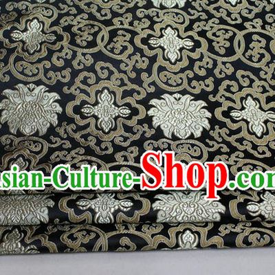 Chinese Traditional Royal Palace Rich Flowers Pattern Black Brocade Cheongsam Fabric, Chinese Ancient Costume Satin Hanfu Tang Suit Material
